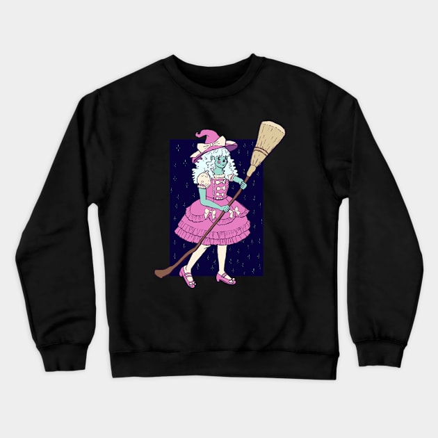 Pink Lolita Witch print Crewneck Sweatshirt by catherynsart